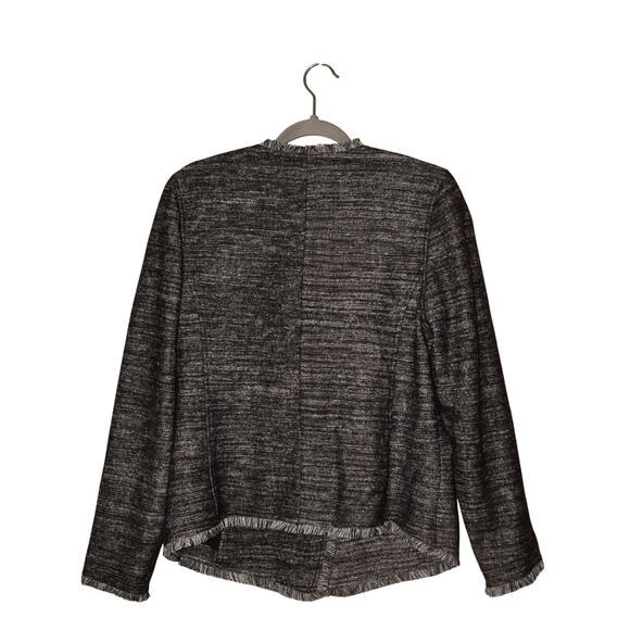 COLDWATER CREEK $128 Gray Fringe Trim Wool Blend Moto Jacket Size 12 - Picture 2 of 3